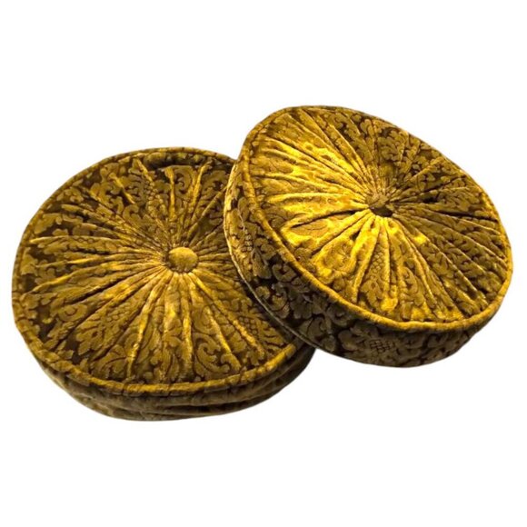Set 2 Vintage Round Gathered Crush Velvet floral Cushions Chic Filled Luxury - Picture 9 of 16